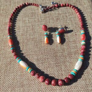 Jay King DTR Thulite spiny Oyster turquoise necklace and earrings 925 Sterling